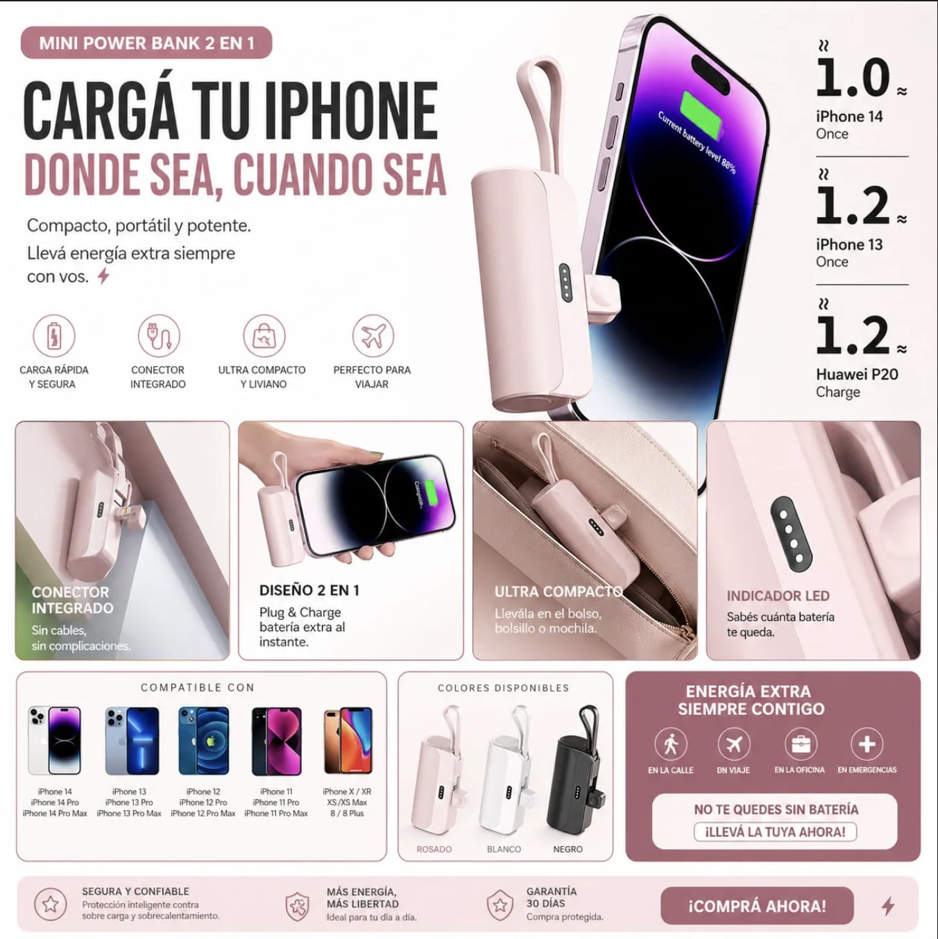 Mini power bank 2 en 1 para iPhone